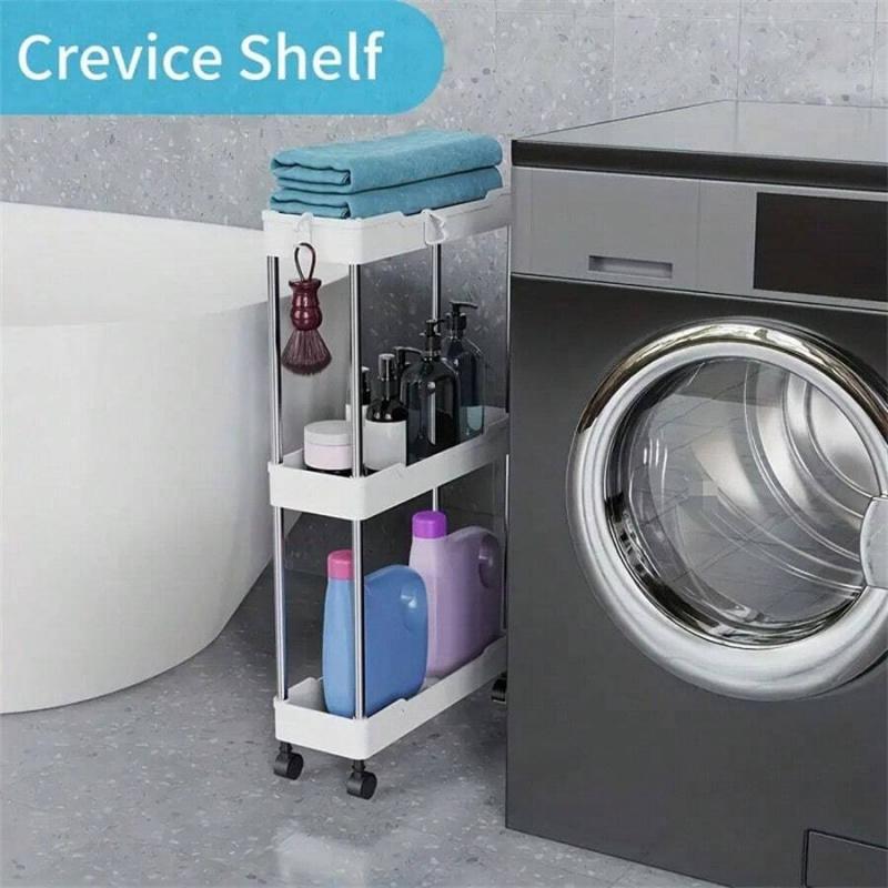 Maximize Tight Space Slim 3-Tier Rolling Storage Cart Smooth Silent Wheels Sturdy Metal Poles Multi Scene Narrow Gap Organizer Bathroom Organizer Rack For Laundry Bathroom Kitchen
