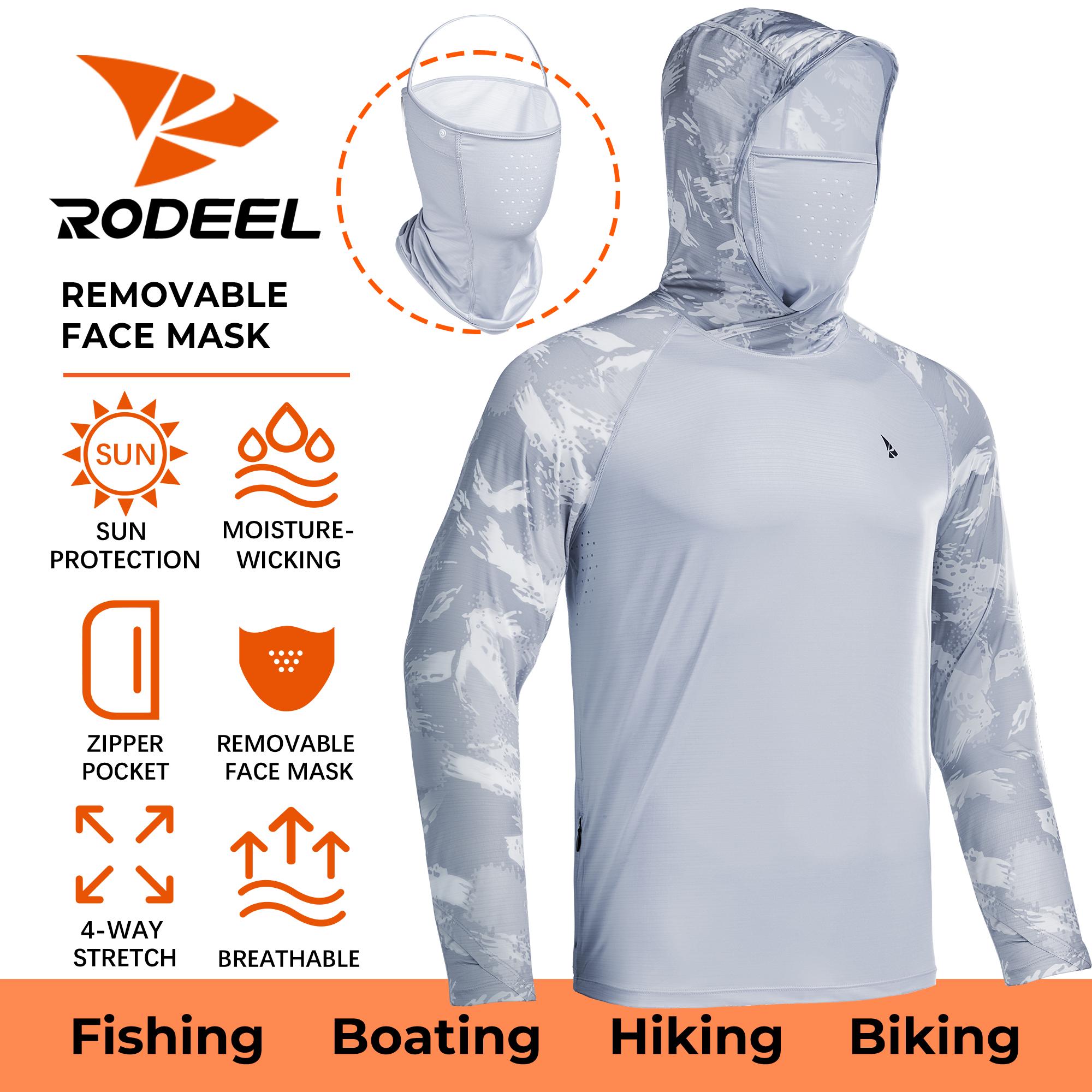 【RODEEL】931 Sun Hoodie Shirts w/ Removable Mask Neck Gaiter Men UPF 50+ UV Protection Long Sleeve Lightweight Quick Dry Moisture Wicking Breathable Cooling Athletic Activewear for Outdoor Sports Hiking Camping Fishing Construction Roofing, Holiday Gift