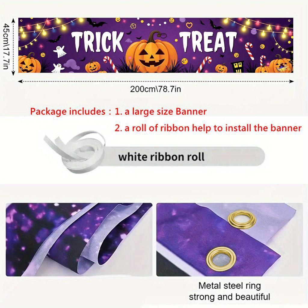 1Pcs 17.7x78.7IN 2D Flat Large Halloween Banner - Porch Fence Garden Yard Balcony Patio Door Backdrop - Durable Polyester with Pumpkin Bat Design - Indoor Outdoor Easy Hang Party Decor for Birthday Wedding Anniversary Fall