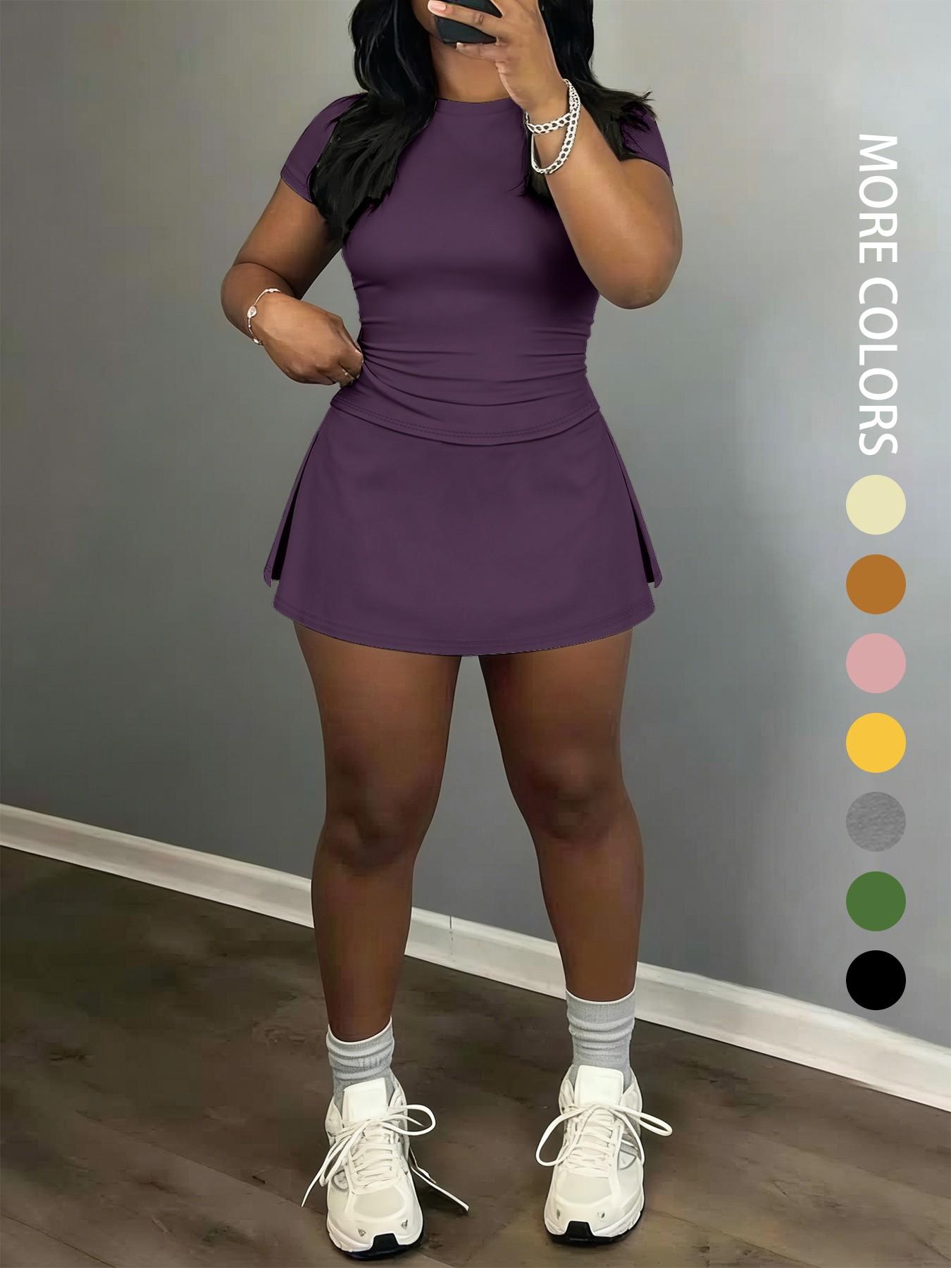 Women's Short Sleeve Casual Sporty Set, 2-Piece Women's Fashionable Daily Wear & Active Lifestyle Clothing, Workout Casual Wear Women's Short Sleeve Casual Sporty Set, 2-Piece Women's Fashionable Daily Wear & Active Lifestyle Clothing, Workout Casual Wear