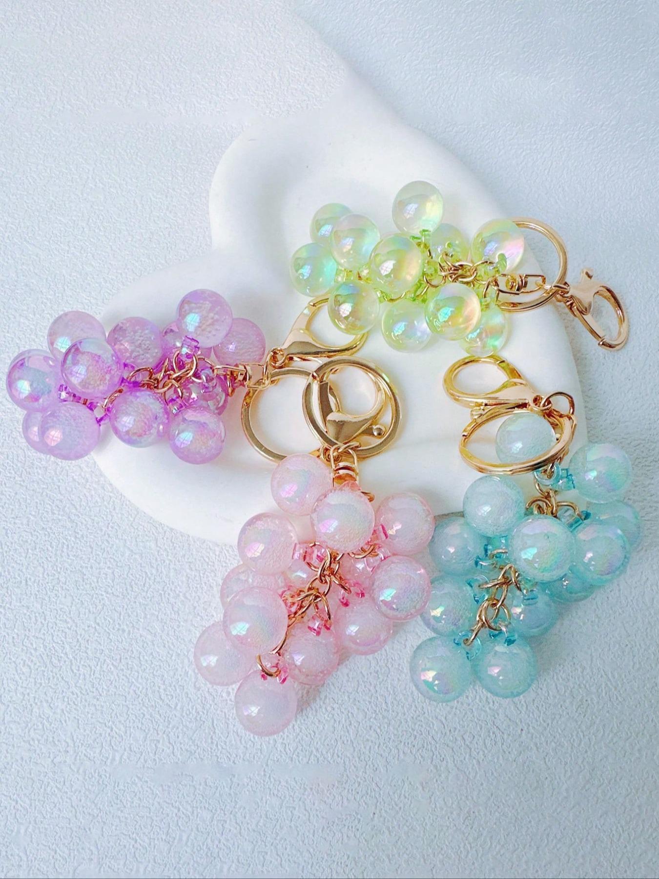 Resin Transparent Beaded Grape Pendant,Grape Keychains Bubble Jelly Grape Cluster Keychains,Decorative Accessories Fruit Grape Bag Chain Pendant Amethyst Grape Charms Schoolbag Decoration Backpack Keychain Gift, Keychain for bags