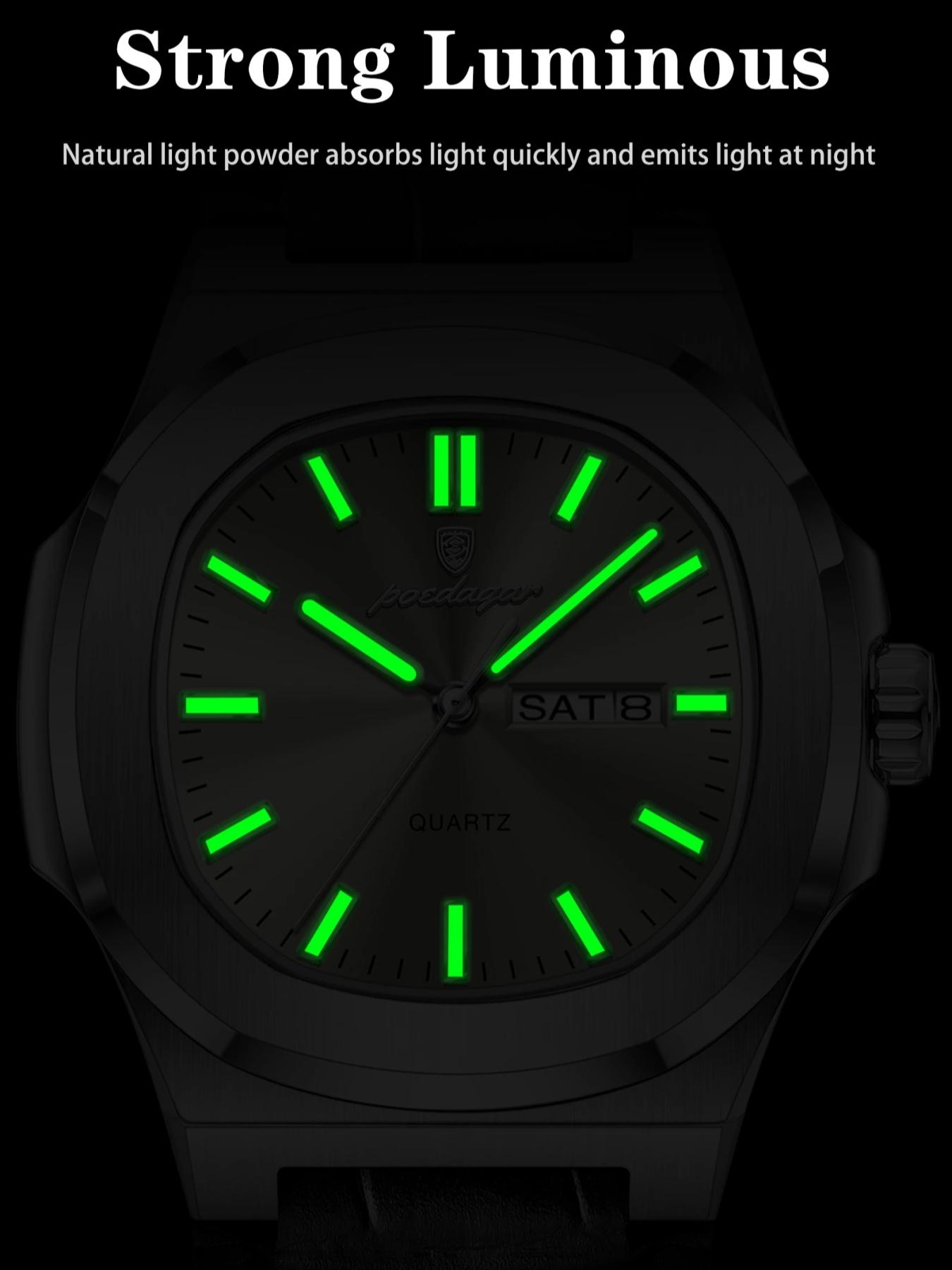 Men's Quartz Watch, Waterproof Design, Date & Day Display, PU Leather Band, Perfect Gift for Him, Sporty Style Timepiece, Casual Analog Watch