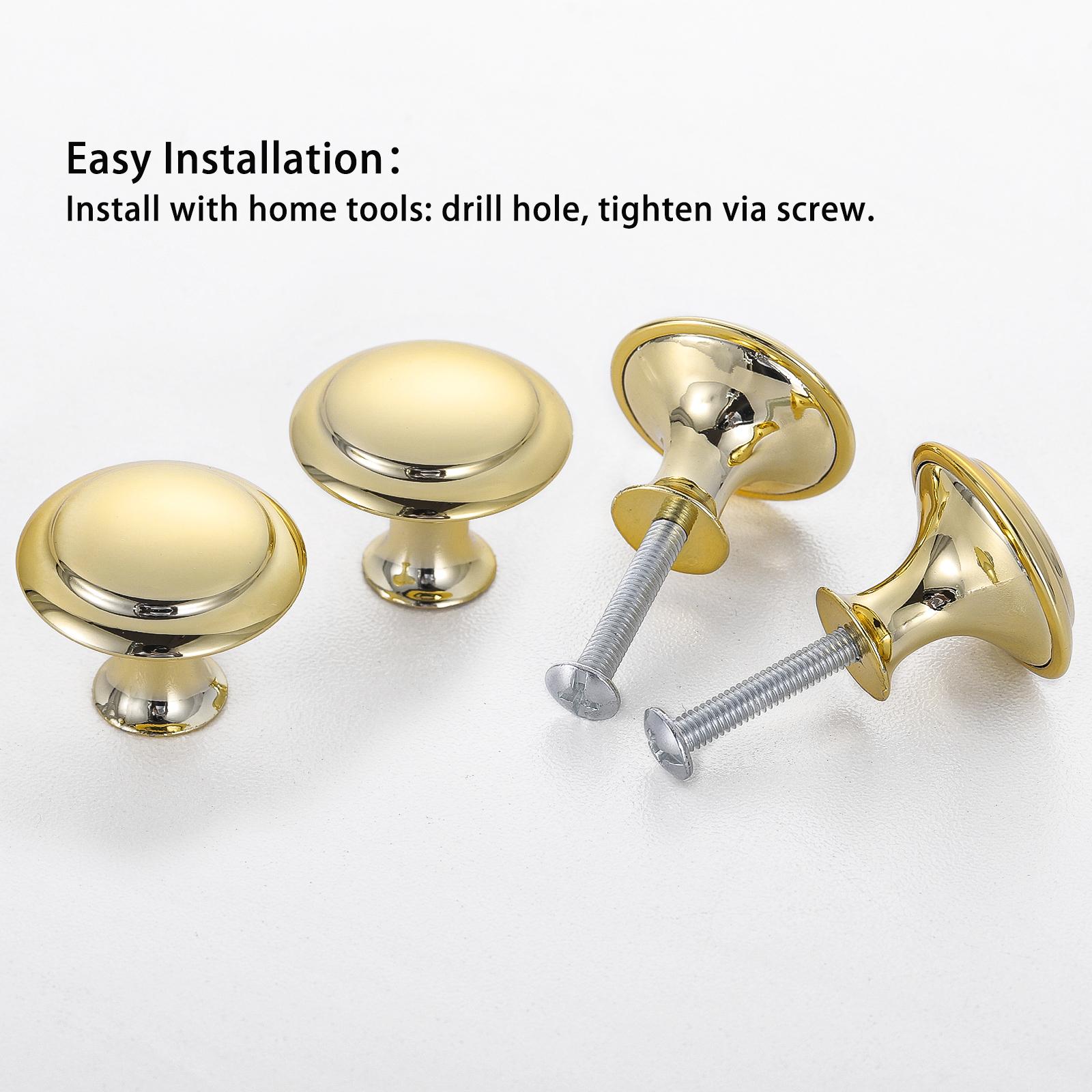 Gold Round Cabinet Pulls Stainless Steel Hardware Fits Kitchen Cupboard Dresser Doors Mushroom Design & Sleek