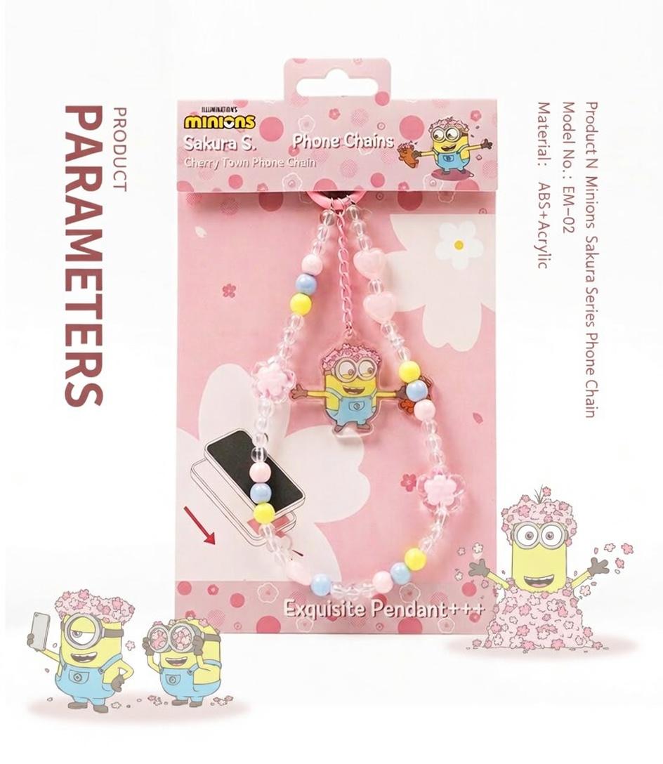 Minions Sakura Cherry Blossom Phone Charm - Limited Edition Kawaii Beaded Strap | Bob & Kevin Cute Pendant For Phone & Bag