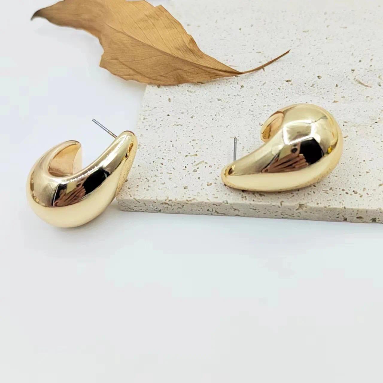 Small Water Droplets CCB Gold Color Smooth Stud Earrings for Women Exaggerate Punk Geometry Jewelry Accessories Girlfriend Gift