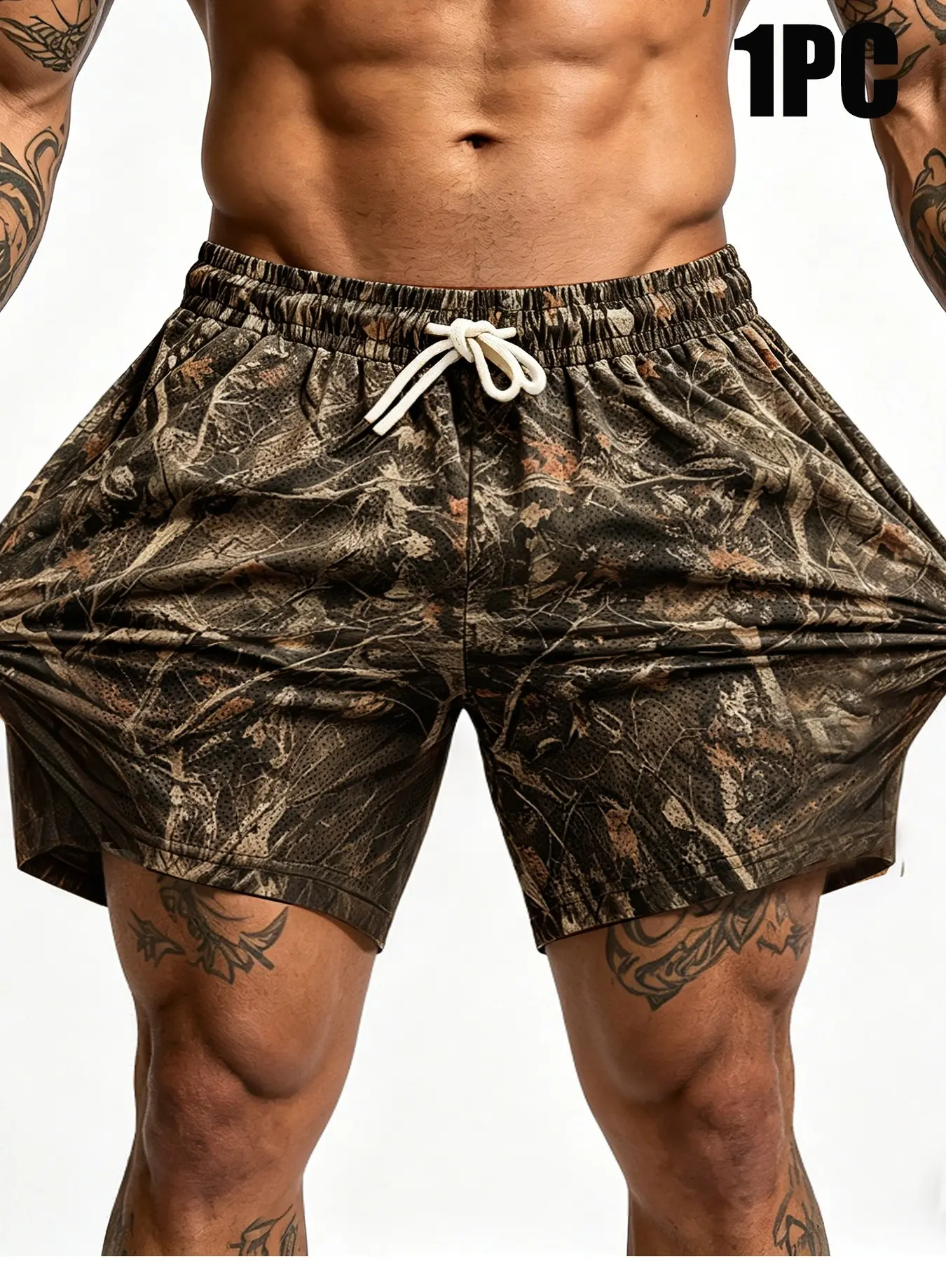 Men's Realtree Camo Mesh Casual Gym Shorts, High Stretch Quick-Dry Breathable Drawstring Workout Shorts, Lightweight Shorts for Running and Training, Athleisure Shorts