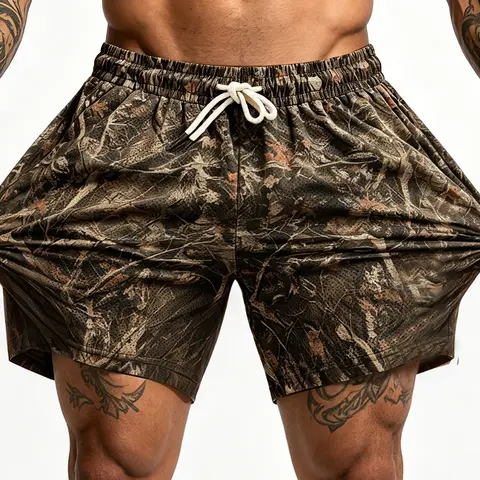 Men's Realtree Camo Mesh Gym Shorts, High Stretch Quick-Dry Breathable Drawstring Gym Shorts, Lightweight Running Training Shorts, Athletic Shorts Casual