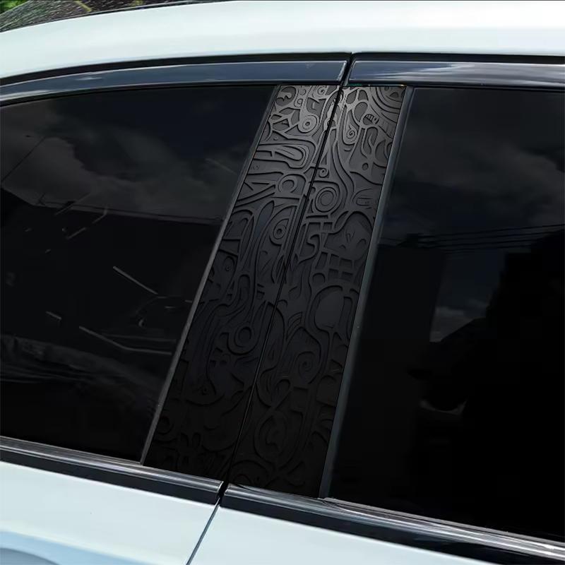 2-Pack Black Embossed Psychedelic Pattern Car B-pillar Sticker - Easy to stick and tear, self-adhesive protective sticker, suitable for all models, Car exterior smooth surface, Durable plastic sticker, Car decoration, Car accessories