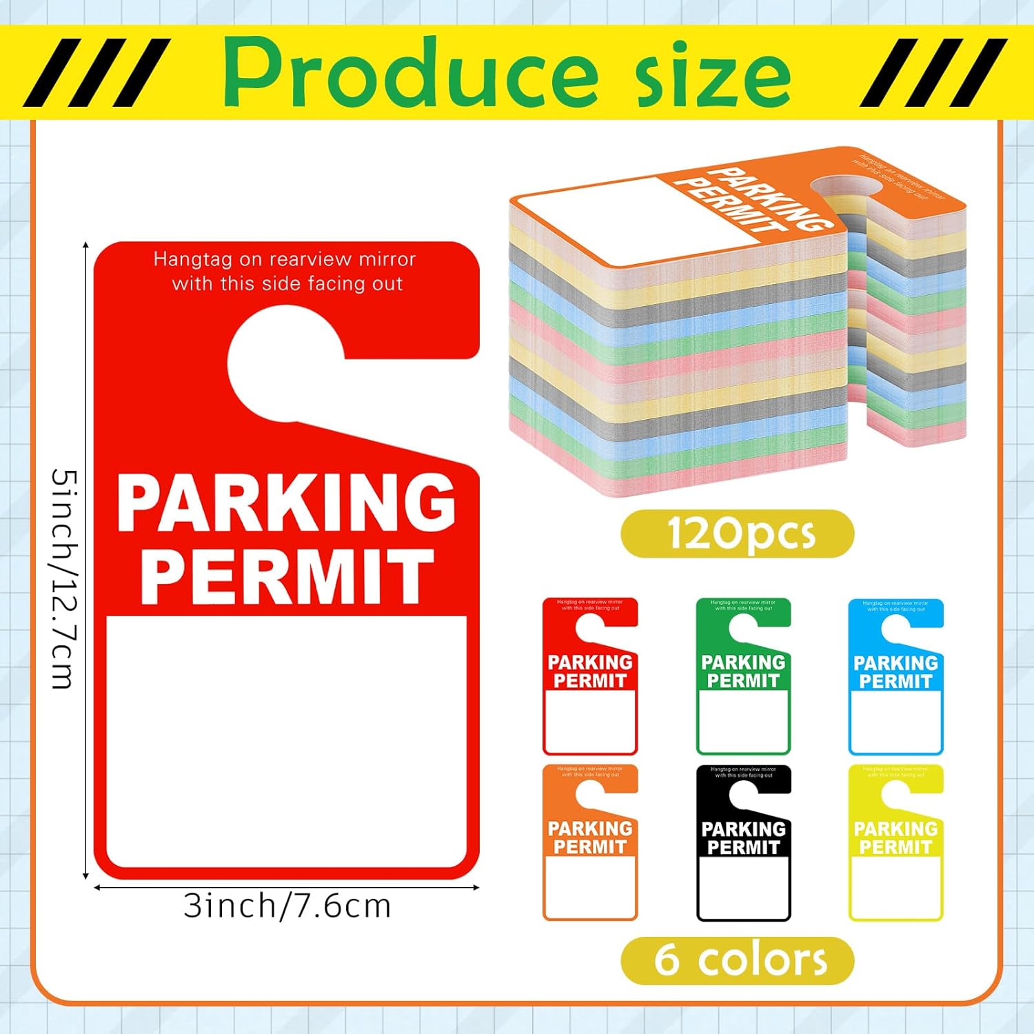 120 count Parking  Hang Tags 3 x 5 Inch Colorful Plastic Temporary Parking Placards  Passes for  Rear View Mirror for Rental Business School Lot