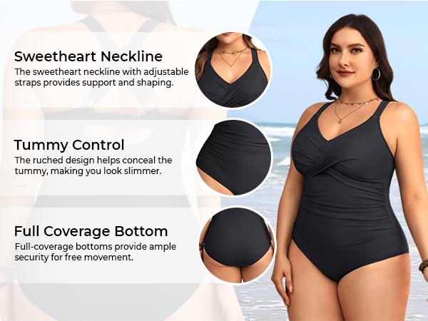 Aqua Eve Plus Size One Piece Swimsuit - Women's Tummy Control Bathing Suit Retro Full Coverage Swimwear 2026