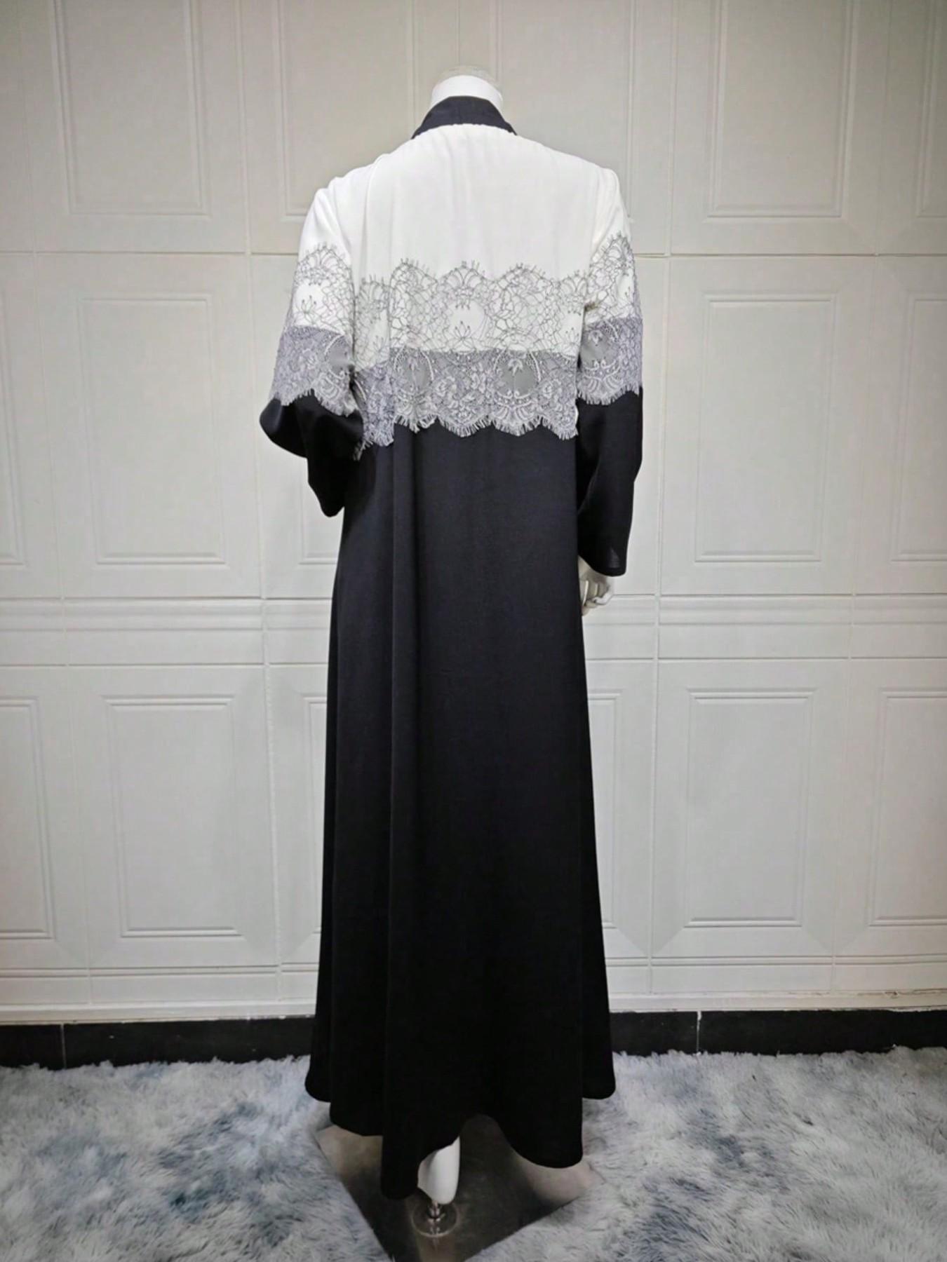 Lace Patchwork Blazer Coat, Elegant Long Cardigan with Scarf, Loose-Fitting Outerwear for All Seasons