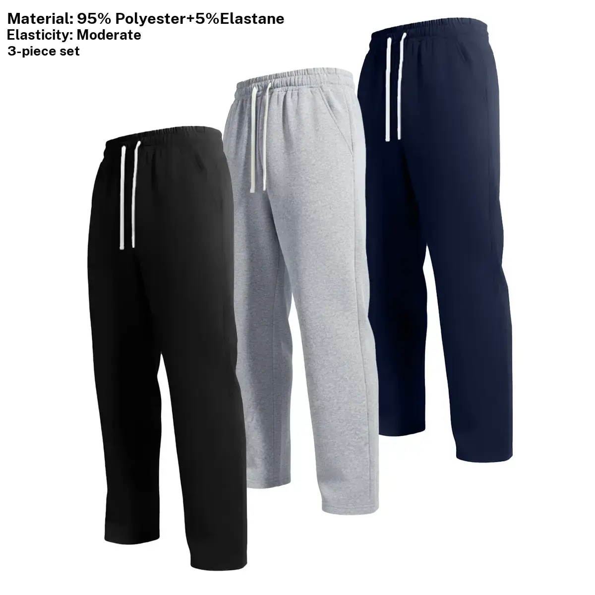 3 piece set, men's casual pants, regular version solid color pants, multi piece set, sports straight leg pants, casual and comfortable,men's gray,sports clothing, men's clothing, polyester fiber;Men's blue stretch pants SweatpantsTrouser Elastic Menswear