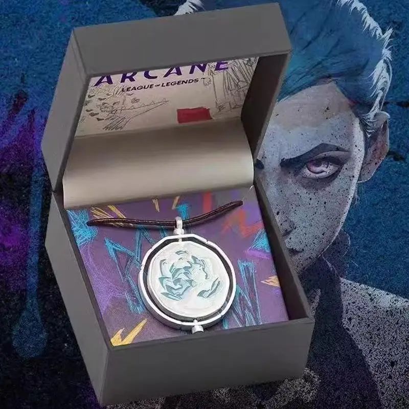 New  Jinx Blue Rose Rotatable Necklace Anime Game Arcane Season 2 Backpack Pendants Metal Fashion Jewerly Fans Collections