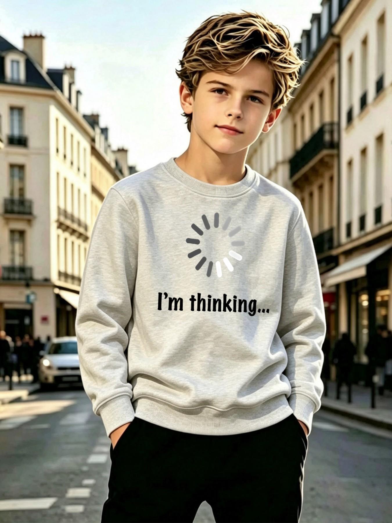Crewneck Sweatshirt for Boys, Casual Graphic Print Long Sleeve Top, Loose-Fitting Fall & Winter Fashion Pullover