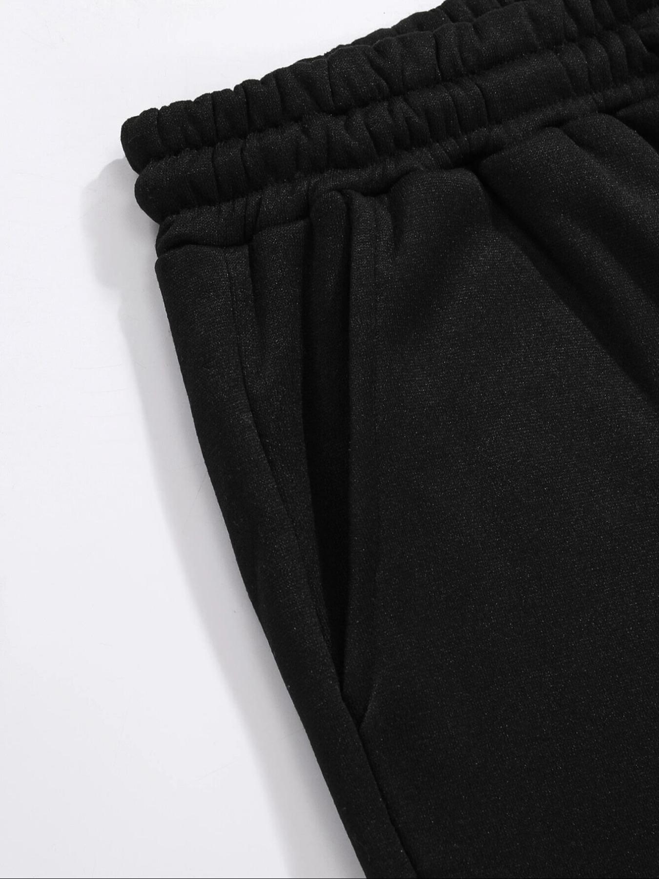 Men's Fall Winter Casual Two-Piece Set, Hooded Sweatshirt & Drawstring Waist Pants, Thicken Fabric, Fitted Style, Letter Print Design