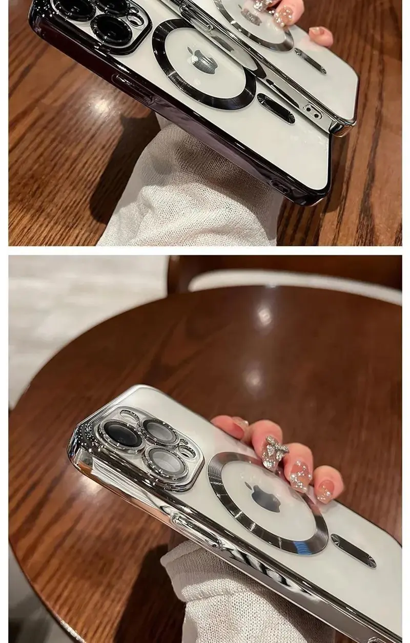 Luxury Transparent MagSafe Wireless Charging Half Wrapped Case for iPhone 18 Pro Max 17 Air 16 15 14 13 12 11,Magnetic Soft Silicone Casing, Matte Purple Gradient Glitter Bling, Shockproof Protection, Phone Accessories-A247