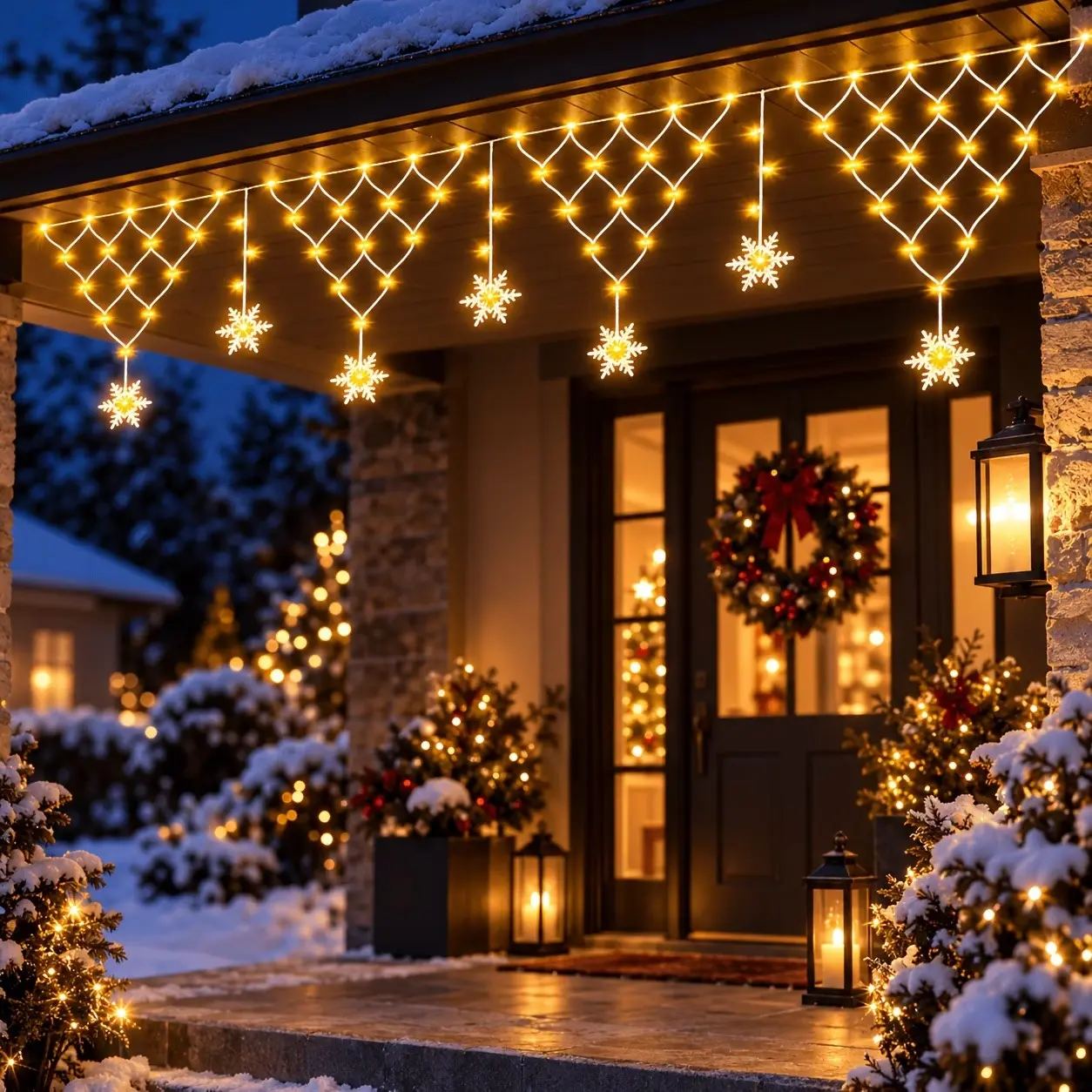 Solar Christmas Triangle String Lights, Snowflake Pendant Design, 8 Modes LED, Outdoor Festival Lighting, Garden, Eaves, Rail, Tent Decorations, Outdoor Decoration Items
