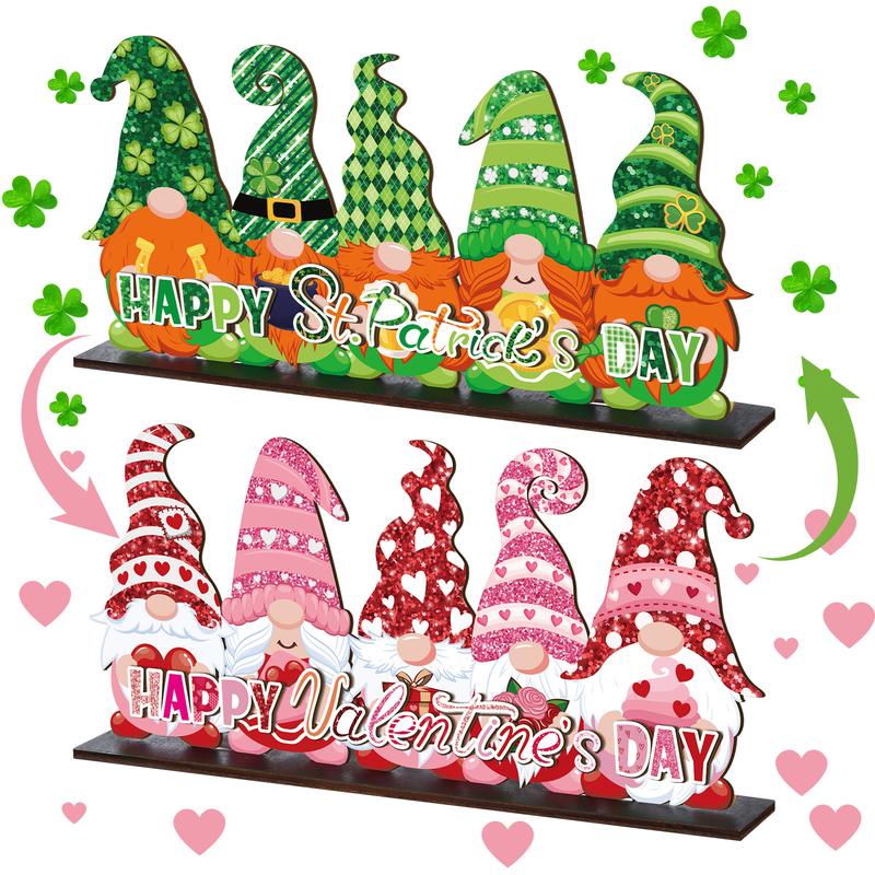 St. Patrick's Day & Valentine's Day Reversible Gnome Wood Signs, Double Sided Irish Theme Wooden Standing Blocks & Love Car Rose Truck Heart Decor, Table Centerpiece for Tiered Tray Farmhouse Kitchen, Ideal for Irish Families, Gnome Lovers & Couples Gift
