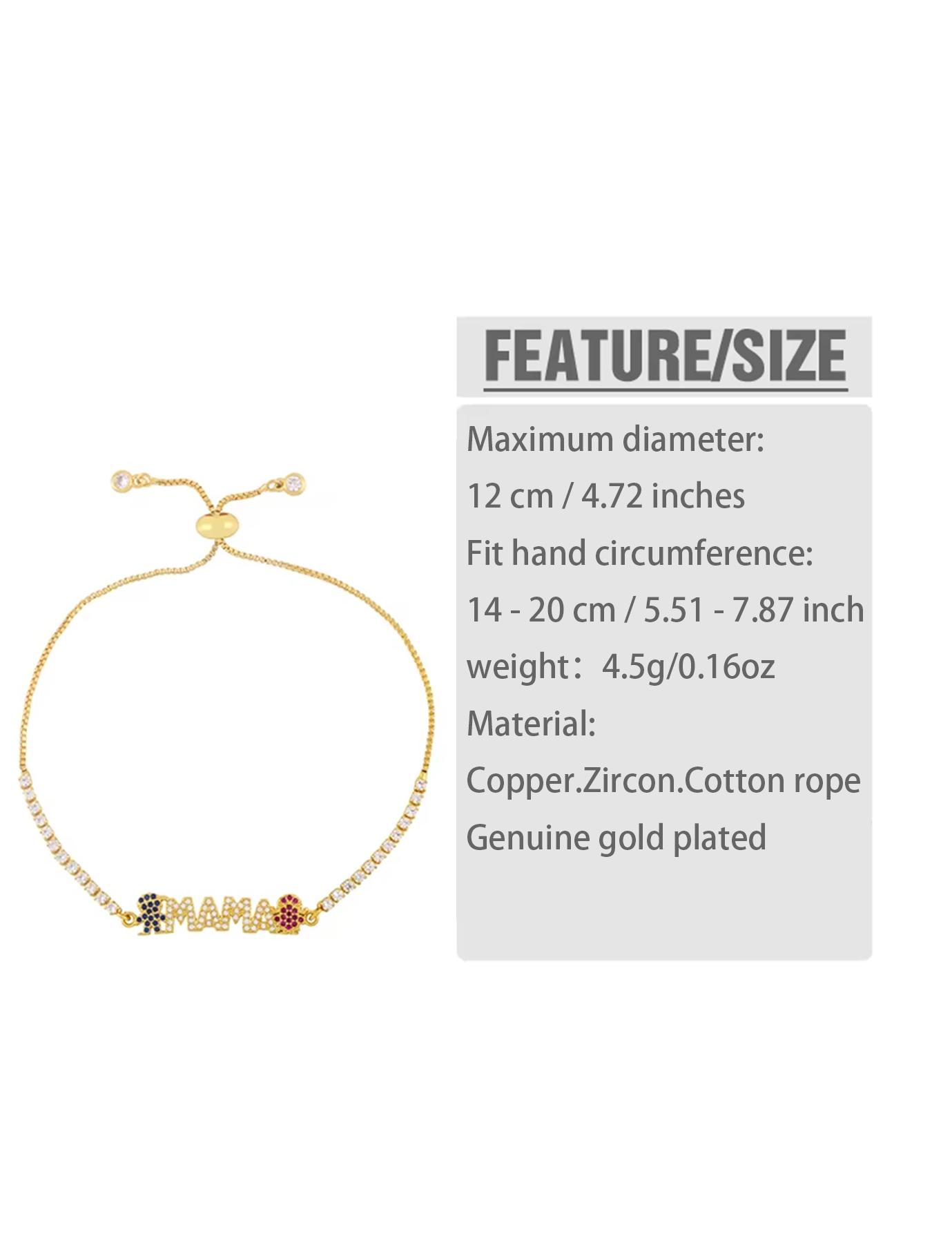 Fashion Gold Color "Mama" Charm Bracelets For Women Girl Adjustable Chain Length Luxury CZ Jewelry Gift For Mom