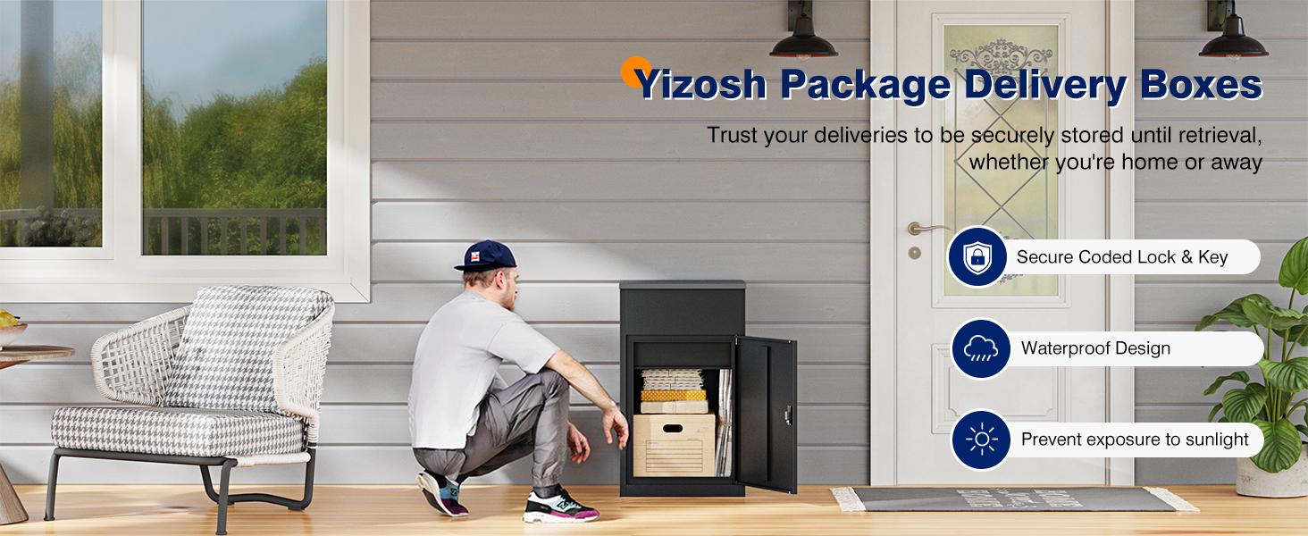 Yizosh Metal Package Delivery Boxes for Outside,Extra Large Mailbox for Parcel with Secure Storage,Anti-Theft Parcel Mailbox with Coded Lock,Steel Package Delivery Box for Outdoor,Porch,Curbside