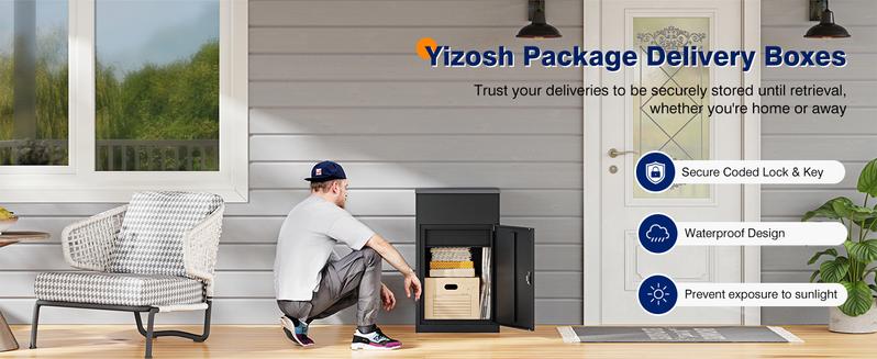 Yizosh Metal Package Delivery Boxes for Outside,Extra Large Mailbox for Parcel with Secure Storage,Anti-Theft Parcel Mailbox with Coded Lock,Steel Package Delivery Box for Outdoor,Porch,Curbside
