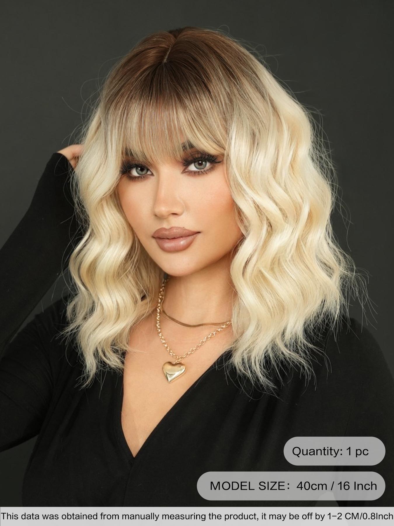 Two Tone Wig Silver Ash Pink Curly Wigs For Women 16 Inch Shoulder Length Wavy Wig With Bangs Synthetic Heat Resistant Fiber Beautiful Fluffy Wigs For Girls Daily Party Cosplay Use Beginner Birthday Gifts Synthetic Wavy Hairstyle ( Black Highlight Hair )