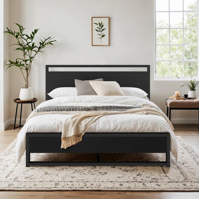 【Clearance】MUTICOR Modern Metal Platform Bed Frame with Wood Headboard 【Frame Only No Mattress】Twin/Full/Queen Size, Thickened Frame, No Box Spring Needed, Black#TikTokShopBlackFriday #ChristmasGifts