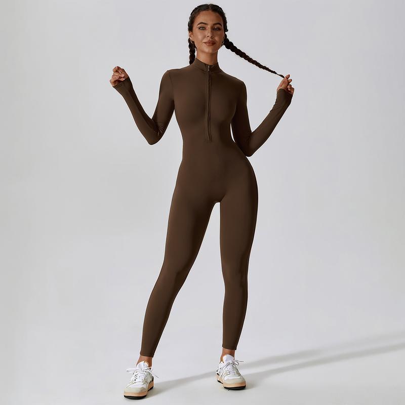 MASKERT Women's Long Sleeved Tummy Control Jumpsuit Comfortable Skin Friendly Stretchable Activewear for Workout Gym