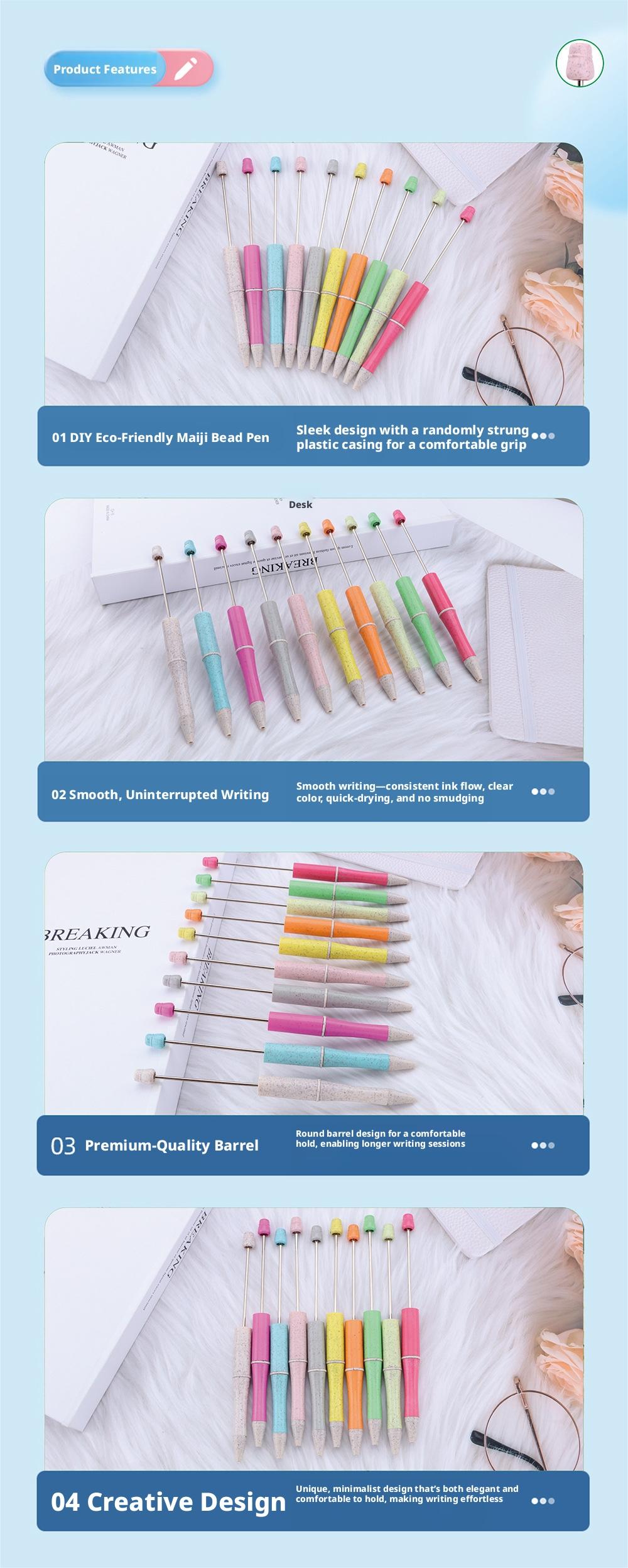 4pcs Creative and Environmentally friendly Wheat Straw DIY Bead Cute Grain Pen Multi color Student Hot selling Stationery Gift Pen