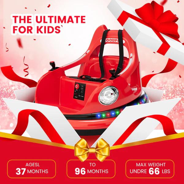 GARVEE 12V Electric Ride-On Bumper Car for Toddlers and Kids with Remote Control, 360 Spin, LED Lights, Dual Joysticks, Safety Belt, Music, 2-Speed & Driving Modes, Anti-Collision Padding, ASTM Certified, Ages 18+ Months to 6 Years