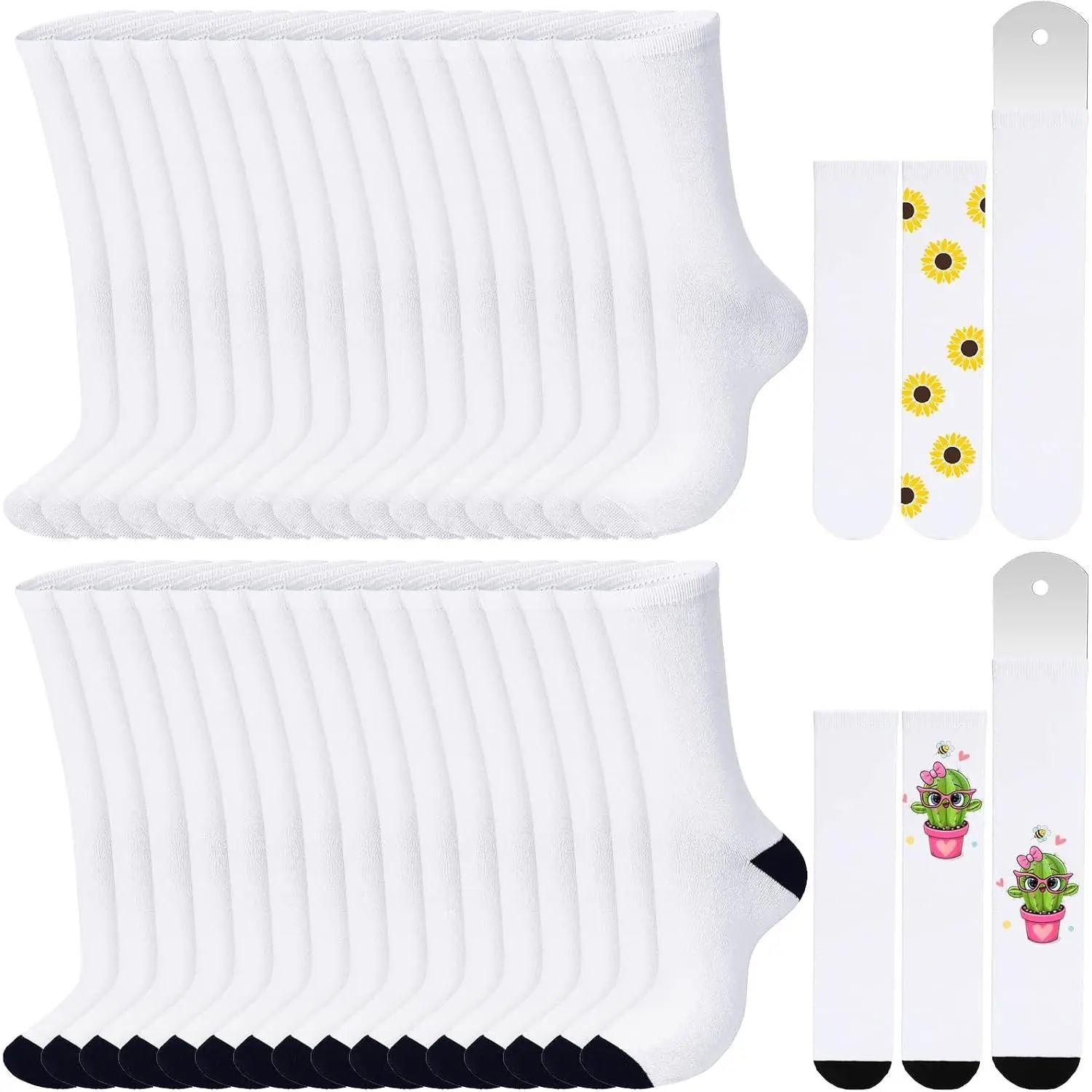 16 Pairs Smooth Breathable Sublimation Sock Blanks, 15.7in Heat-Transfer Polyester Socks with Sublimation Jig for Adults (Print-Ready)