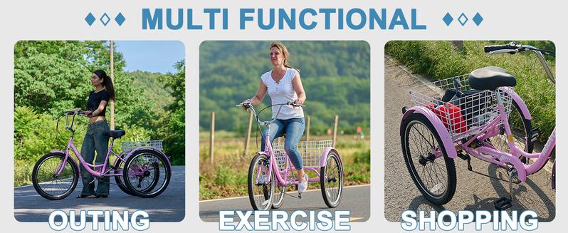 MOONCOOL Adult Tricycles 7 Speed 20/24/26 inch Three Wheel Bike Cruiser Trike with Low-Step Through Frame/Large Basket for Men, Women, Seniors