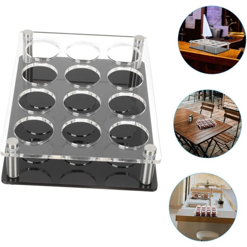 Acrylic Whiskey Display Rack for Home Parties, 12 Shot Glass Dispenser + Tray Combo, Space-Saving Design, Easy to Clean