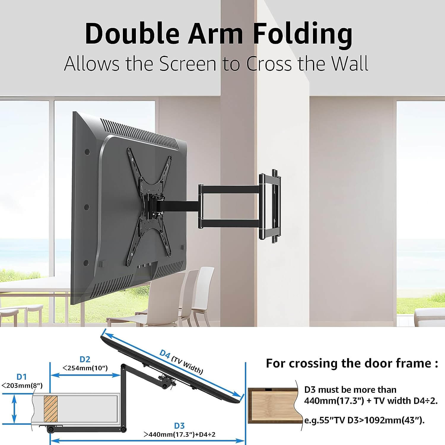MOUNTUP 26"-60" Corner TV Wall Mount, Full Motion Long Arm TV Mount, Holds up to 77 lbs MU0057