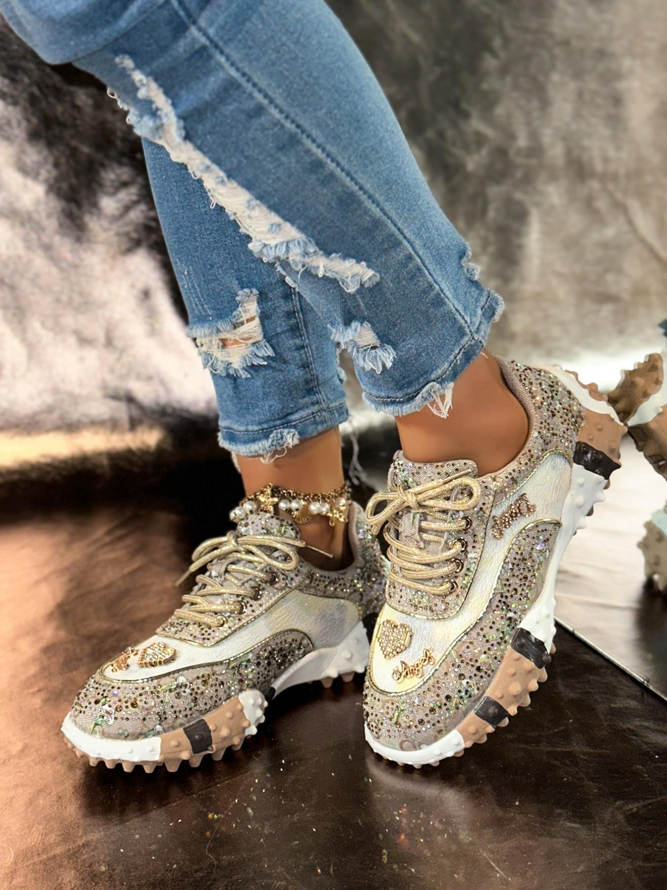 Women's Thick Sole Sport Shoes with Rhinestone Details, Fashion Casual Sneakers, Trendy Zebra Color Block Design, Daily Wear, Thick Soled Sneakers, Trendy Walking Sneaker