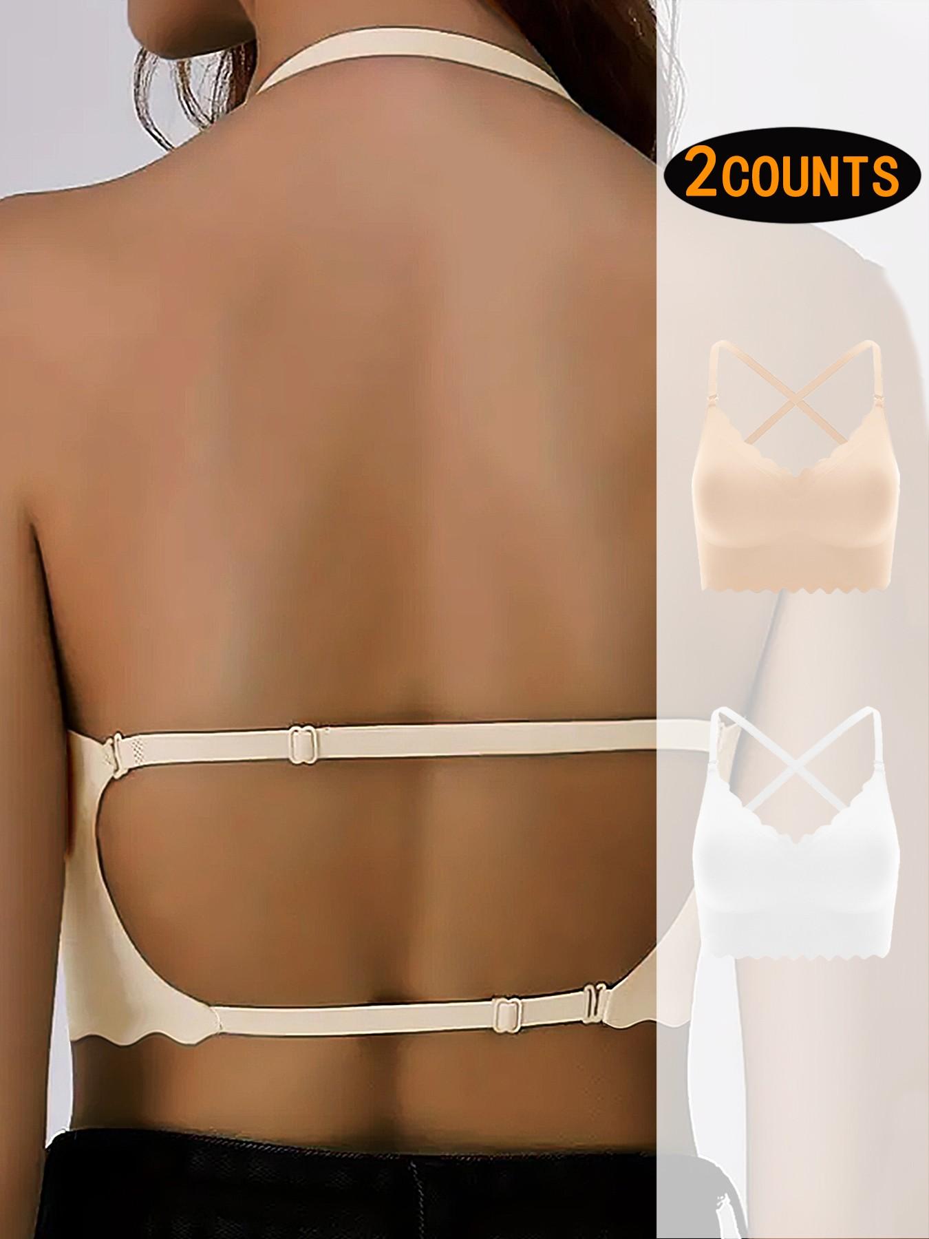 Women's Backless Bra Set, Sexy U-Shaped X-Type Design, Removable Straps, Wave Edge Smooth Seamless Bras, All Seasons, Max Support