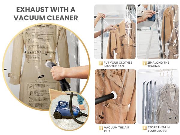 TAILI Hanging Vacuum Storage Bags Space Saver Bags, Set of 4 (2 Long, 2 Short), Clear Vacuum Sealer Bags for Clothing, Suits and Jackets, Closet Organizers and Storage Hangable