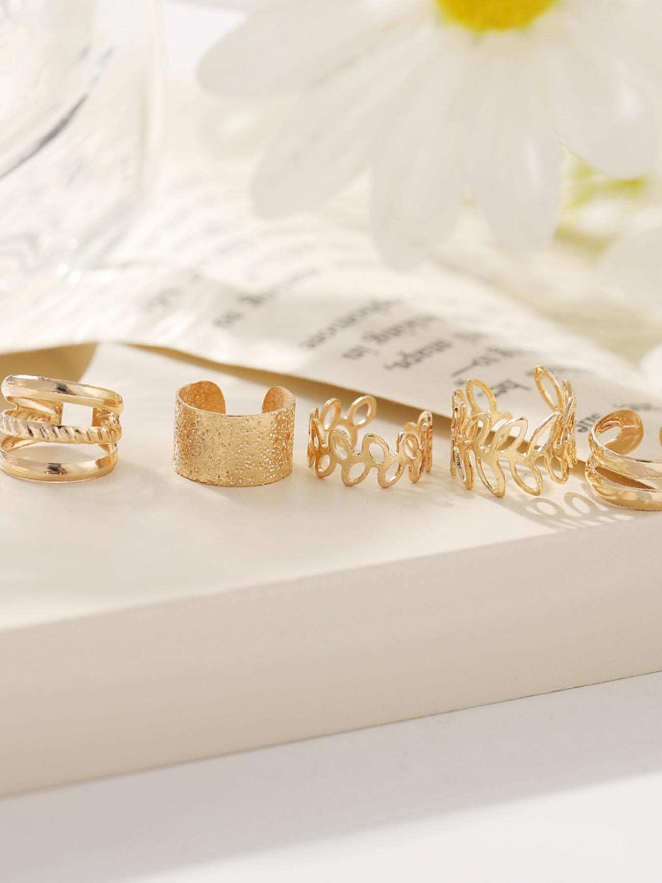 5 Pcs Creative Hollow Out Gold/silver Color Alloy Earrings, No Piercing Ear Clip, Elegant Ethnic Style, All Seasons Fashion Accessory