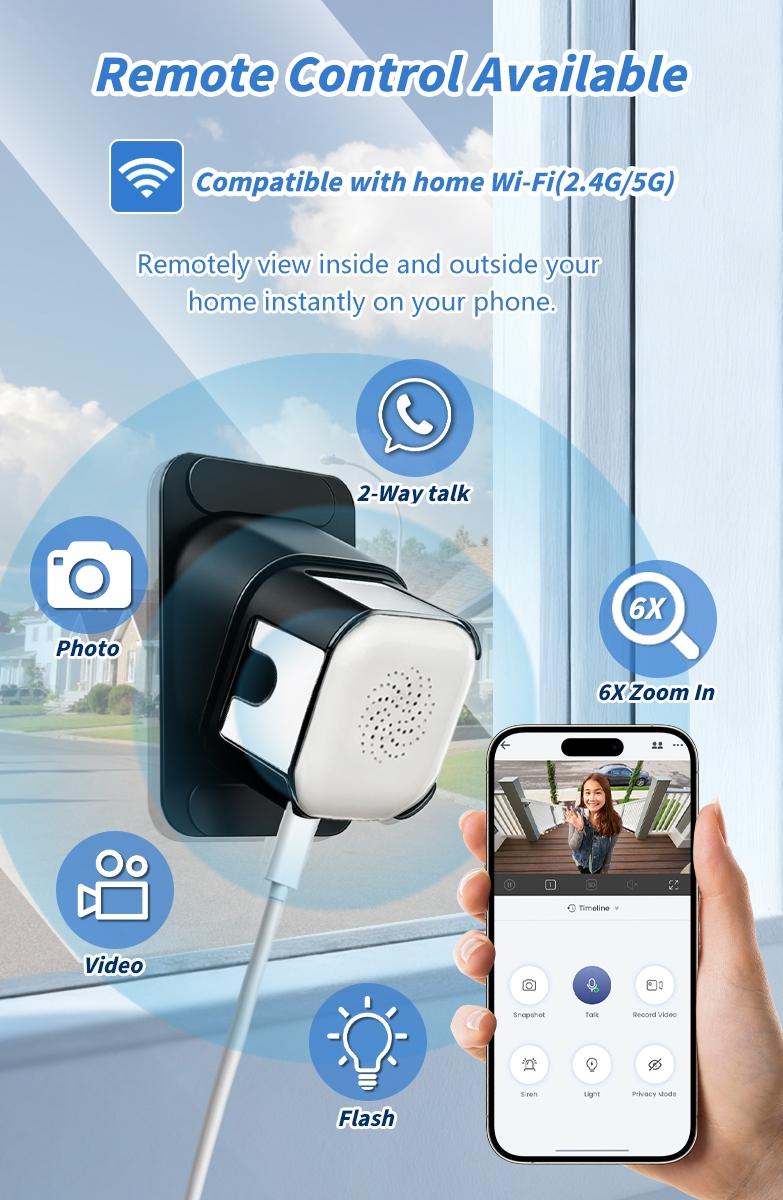 Window Camera, Wall-Mount Security Camera, Full-Color Night Vision, Dual-Band WiFi, Motion Detection, Easy Installation, Indoor Surveillance Device