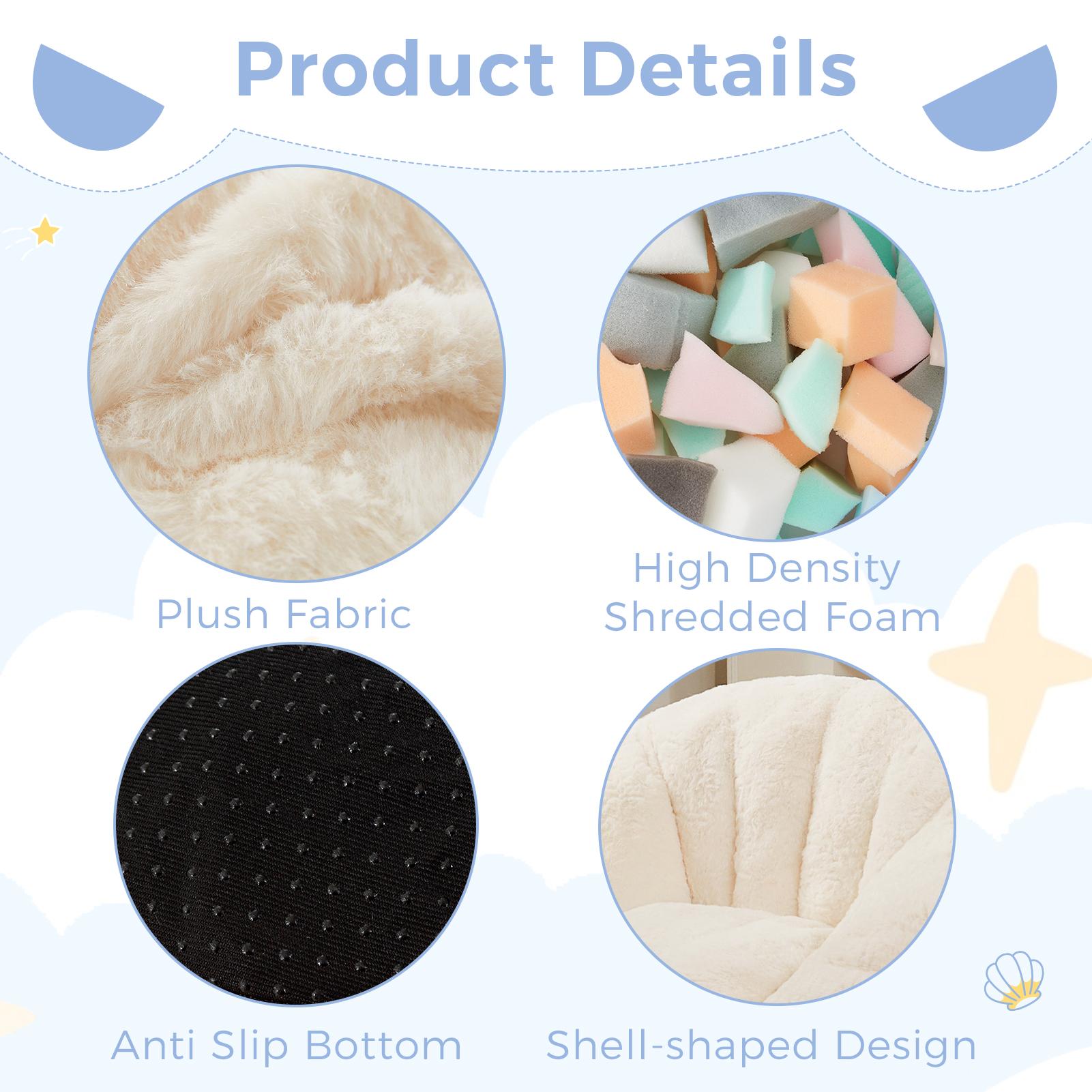 [Cute Size] MAXYOYO Shell Shaped Bean Bag Chair, Faux Fur Compact Lounger with High-Quality Foam Filling