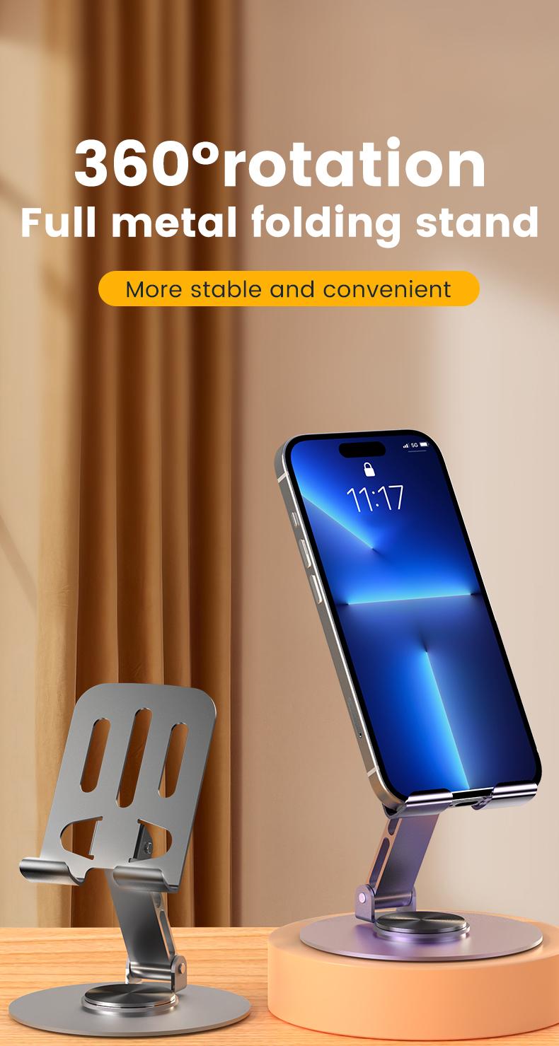 Tablet Stand Phone Holder for Desk/Office, 360 Rotating/Adjustable, Compatible with iPad Pro Air Mini, iPhone, Samsung, E-Reader, Kindle, and All Tablets