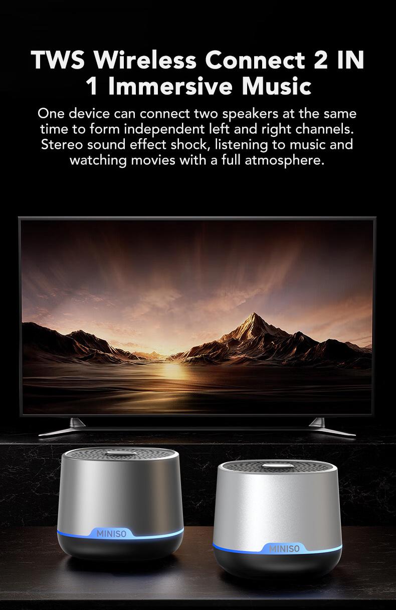 MINISO Portable 5W Wireless Bluetooth Speaker ,Mini Pocket Sound 8 Hours Music Time Speaker , 2 in 1 Stereo Sound Speaker Audio Smartphone