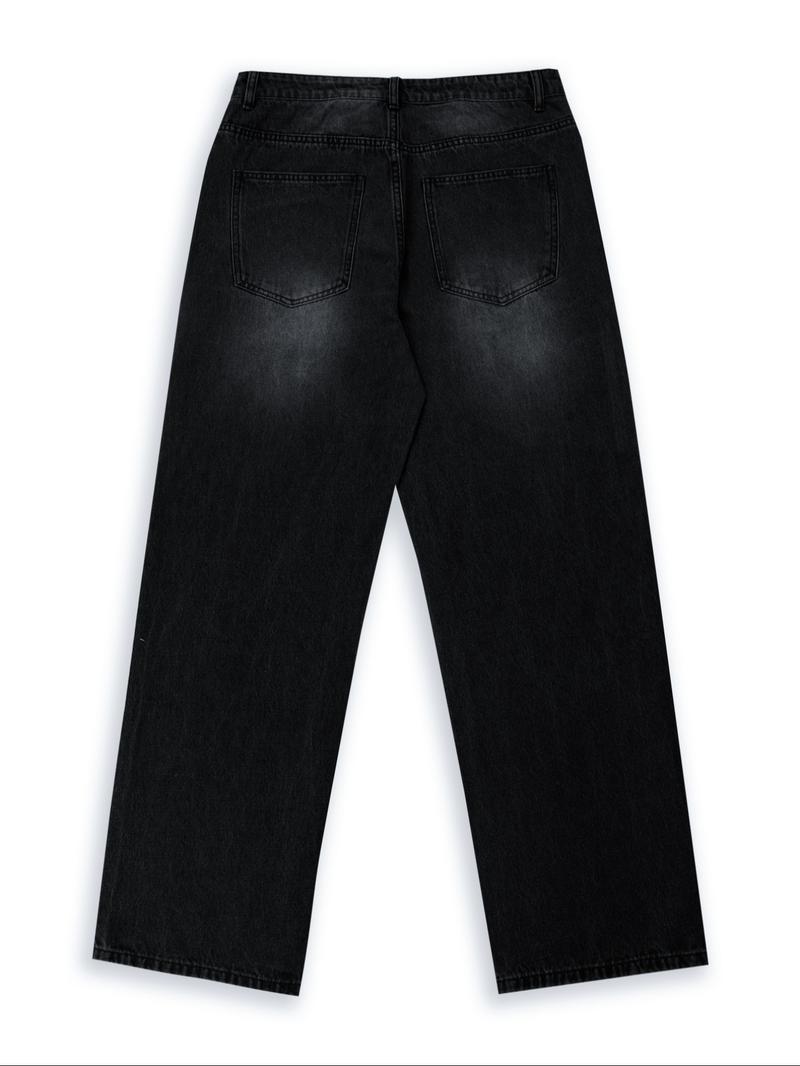 Men's New Fashion Regular Fit Jeans, Casual All-Season Washed Denim Long Pants, Classic Style, Zipper Fly, Plain Pattern