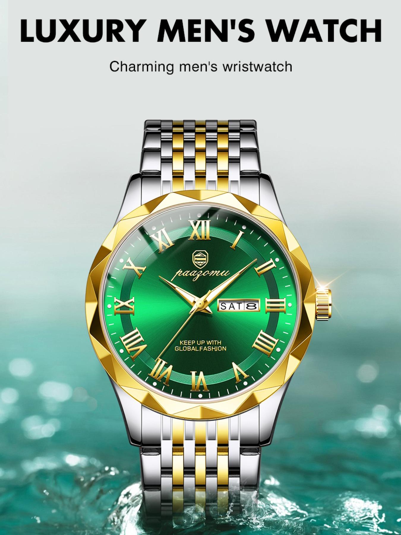 Paazomu Brand Steel Belt Dual Calendar Men's Quartz Watch 6367, Stylish Timepiece for Everyday Wear, Durable and Reliable Design