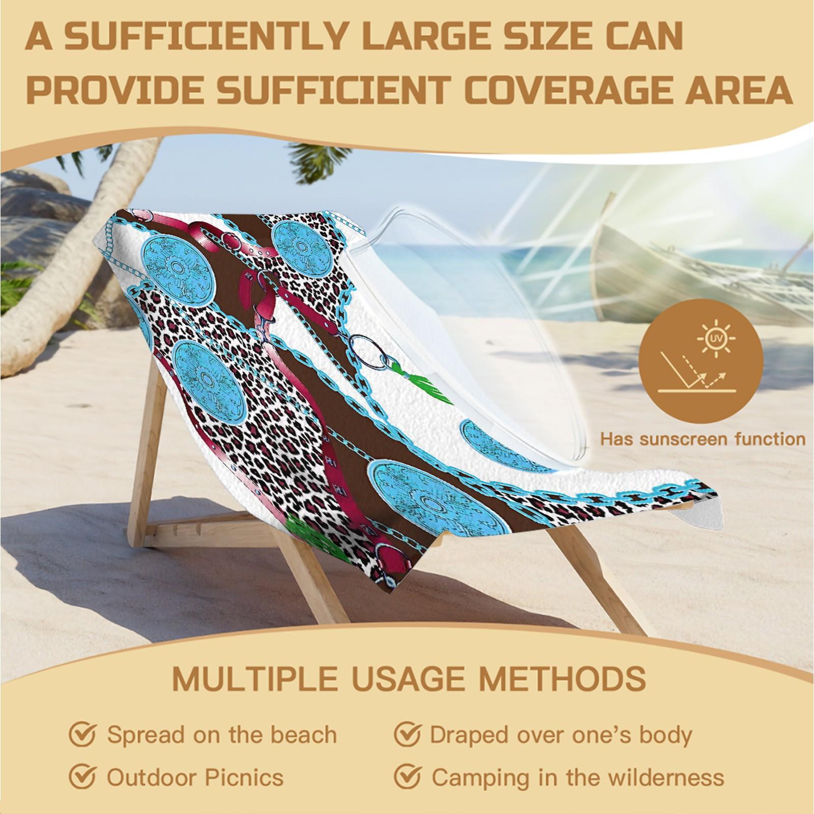 European‑Style Vintage Luxury Multifunctional Beach Towel; Trendy Leopard‑Print Chain‑Patterned Quick‑Dry Pool Towel; Made of Microfiber; Lightweight and Easy to Store; Perfect for a Variety of Summer Activities