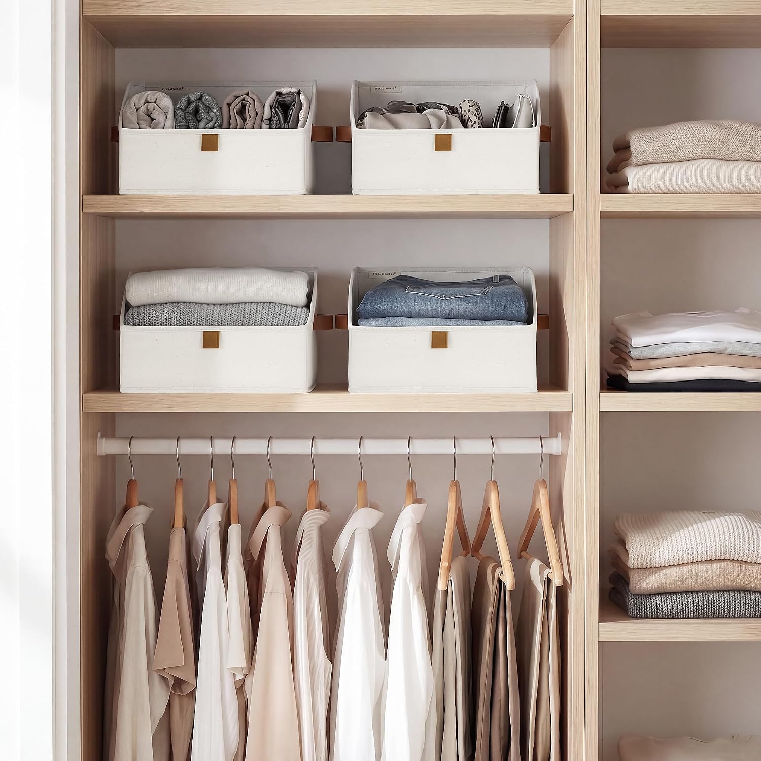 Closet Storage Bins Trapezoid,  White, Small, 3-Pack | Closet Organizer Bins for Closet Shelves, Cube Storage, Fabric Clothes Bin, Foldable Organizing Baskets with Handles