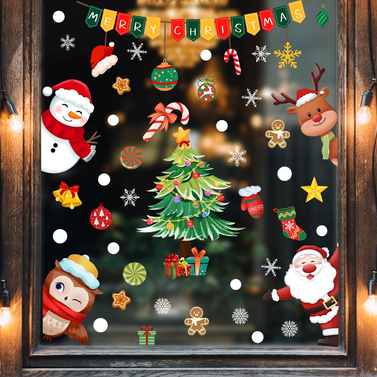 A set (20*30cm*4pcs) of Christmas window decorations with Christmas elements, 2D flat static stickers, holiday decoration background window stickers (DJ3071)