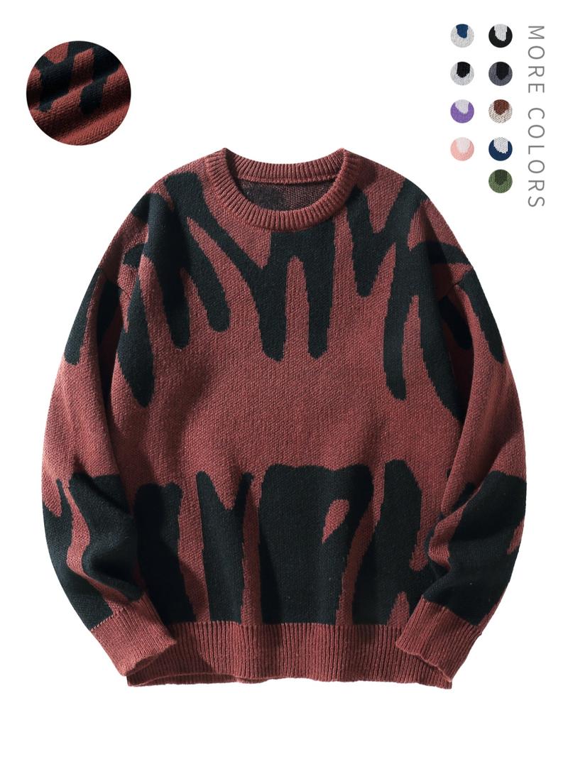 Unisex Men's Round Neck Drop Shoulder Hip Hop Sweater, Regular Fit All Over Print Long Sleeve Knitting Pullover, Drippy Outfits, Going Out Outfit Unisex Men's Round Neck Drop Shoulder Hip Hop Sweater, Regular Fit All Over Print Long Sleeve Knitting Pullover, Drippy Outfits, Going Out Outfit