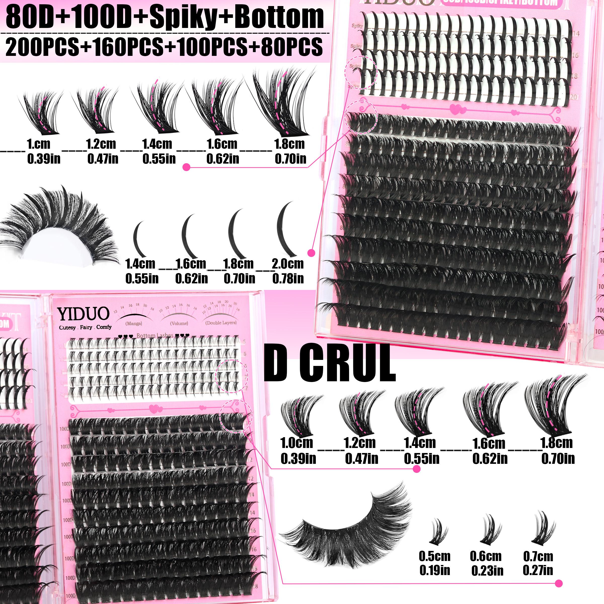 1614Pcs Lash Clusters Lashes Kit13 Styles 50D\60D\80D \100D\Fairy-A-B\BottomA-B\Volume+Bottom\Volume+Spike Lashes Clusters Kit 5-20mm Cluster Eyelash Extension Kit1614 Pcs D-Curl With Lash Bond and Seal, Lash Remover Lash Tweezers,Eyelash Brush DIY Easily
