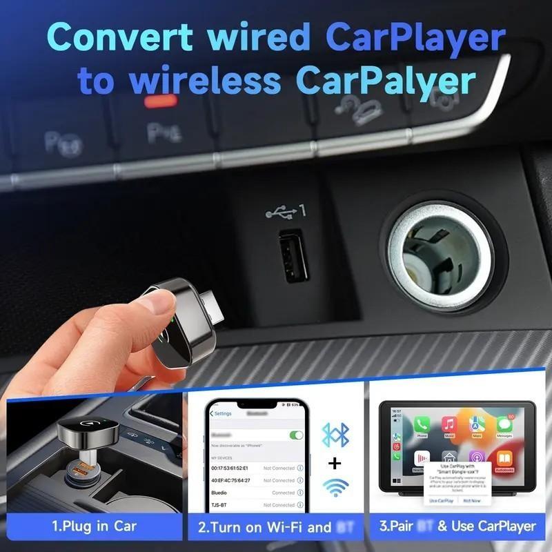 2025 Wireless CarPlay Adapter for iPhone/Android - Fast Connection, No Delay, Hands-Free Calling Wireless Adapter Mini USB Car Design, Apple CarPlay Plug-and-Play, Easy to Use